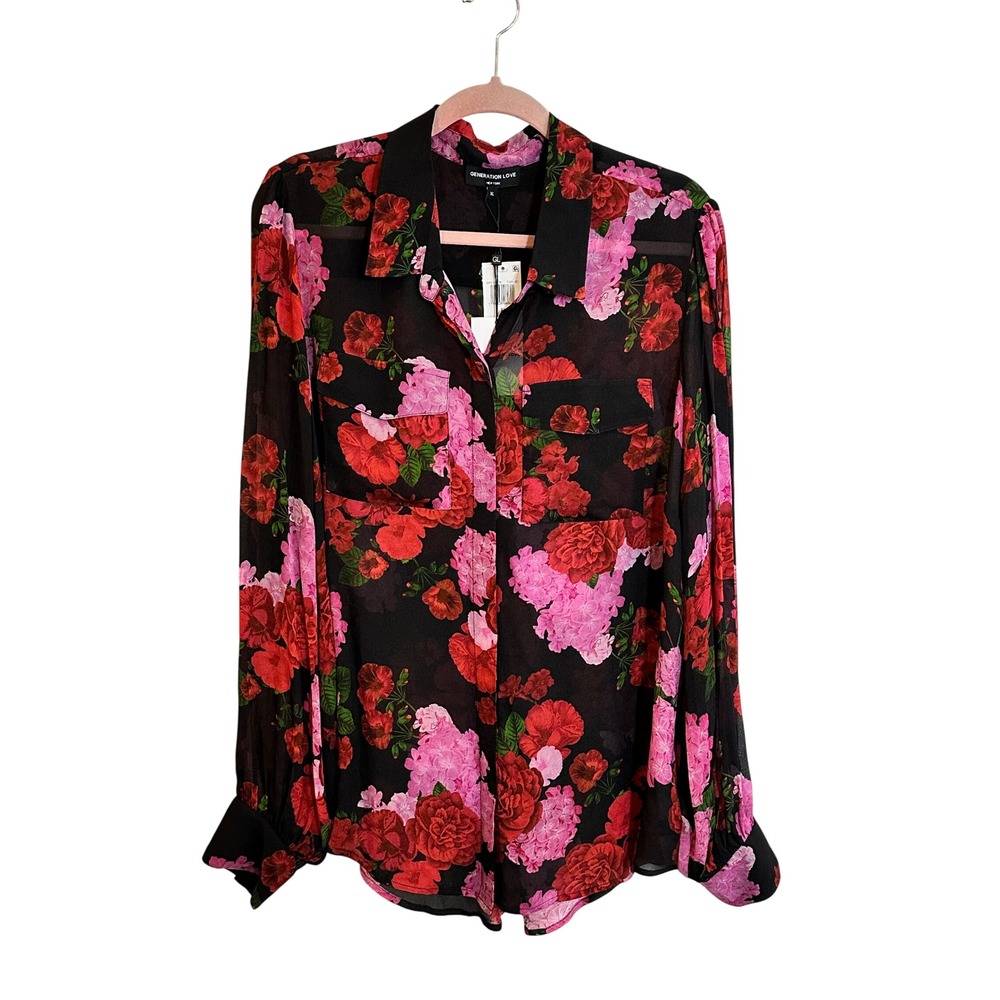 Generation Love Oslo Floral Georgette Shirt Blouse Size‎ XL Red Pink Sheer NEW